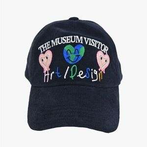 The Museum Visitor Embroidered Corduroy Hat - Navy with Multicolor Design